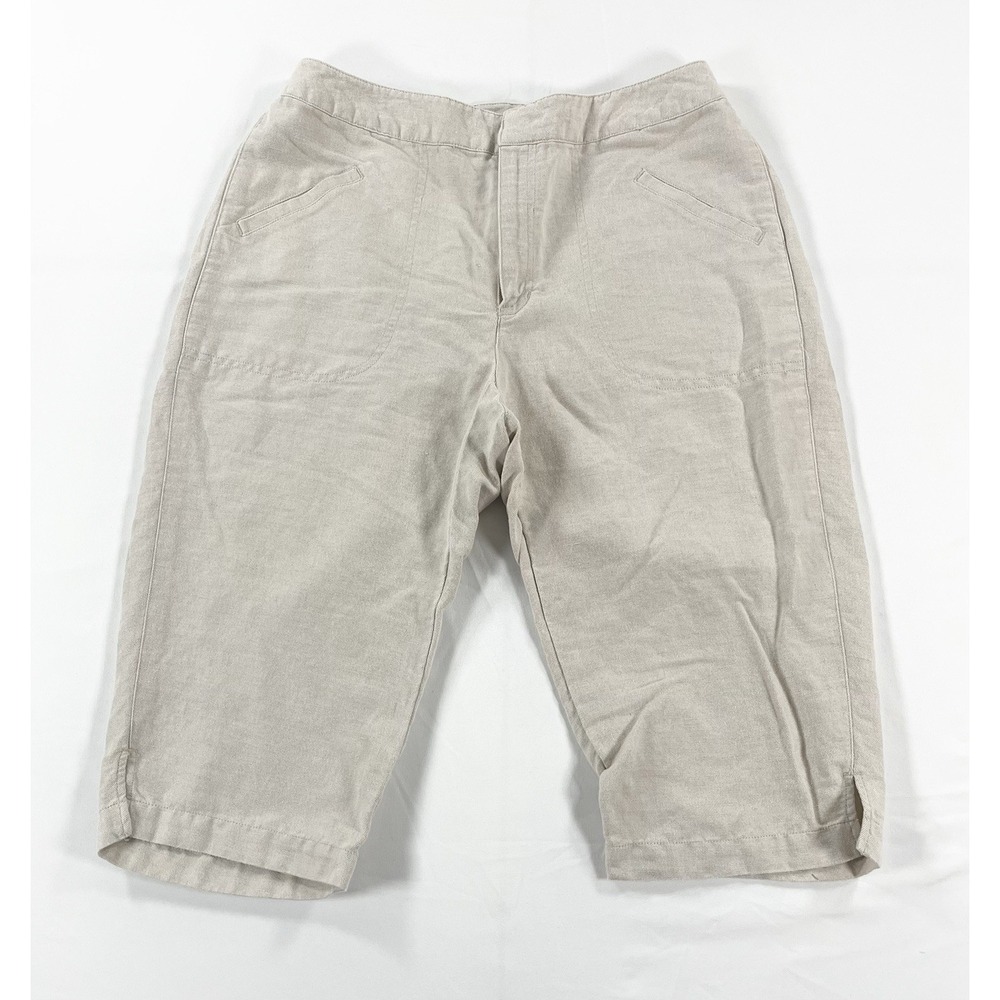 Liz Claiborne 12P Linen Livvy Capri Pants Beige Petite Long Shorts Pedal Pushers